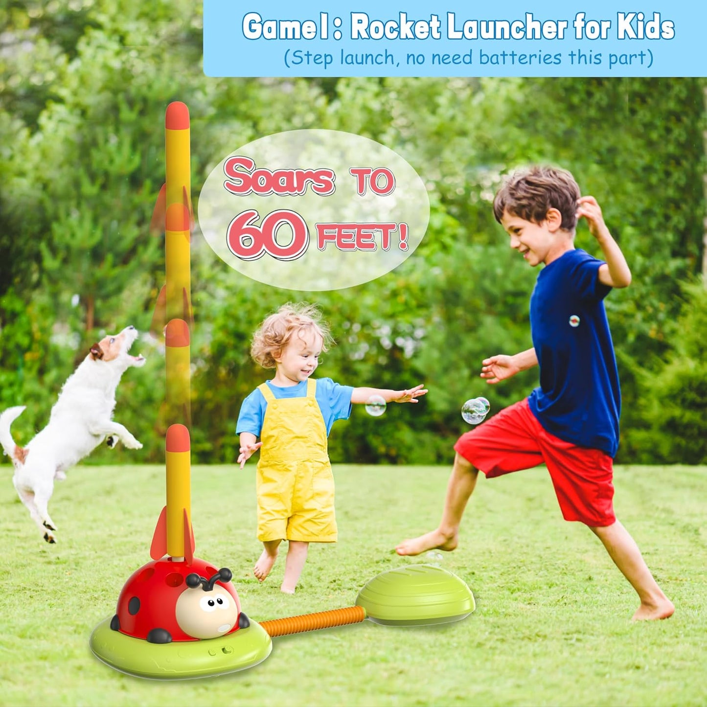 3 In 1 Jump, Ring Toss Game, Stomps & Rocket Launcher for Kids