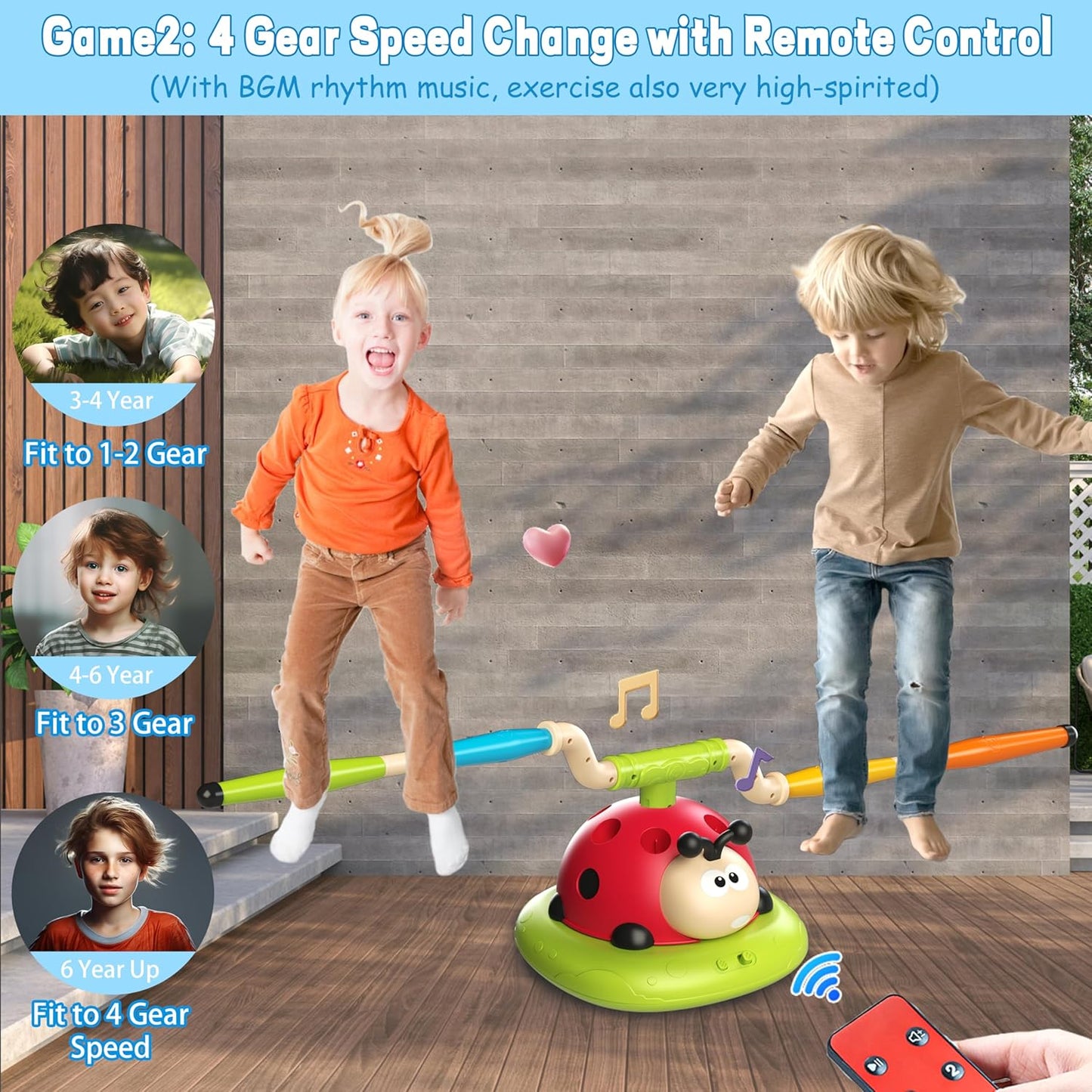3 In 1 Jump, Ring Toss Game, Stomps & Rocket Launcher for Kids
